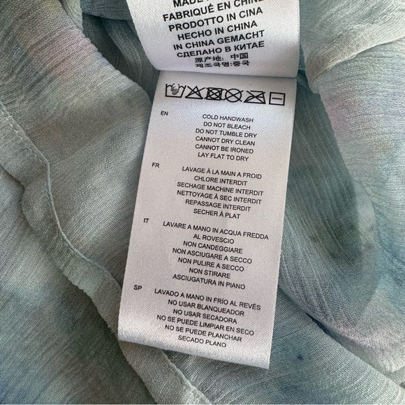 IRO Cruis Light Blue Chiffon Ruffle Blouse Lace-Up Sheer — Size US 2 / FR 34 - Picture 9 of 14